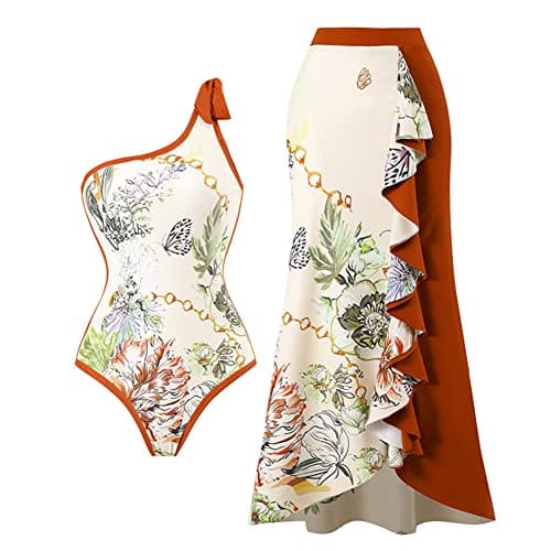 IMEKIS Women’s Floral Print Bikini Set with Wrap Skirt