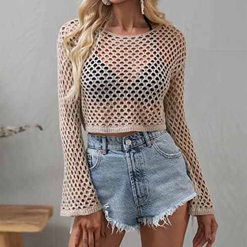 IMEKIS Women Crochet Knit Crop Tops