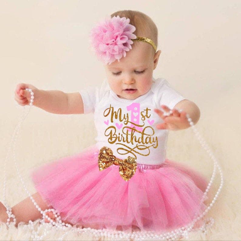 GRNSHTS Baby Girl 1st Birthday Cake Smash Tutu Outfit Set