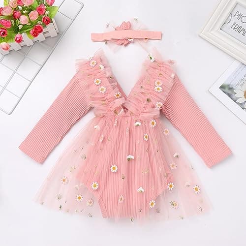 Newborn Baby Girl 1st Birthday Outfit - Long Sleeve Romper Dress