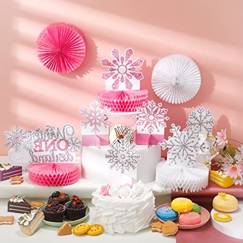 Onederland Lincia 12 Pcs Pink Snowflake Winter Birthday Decorations