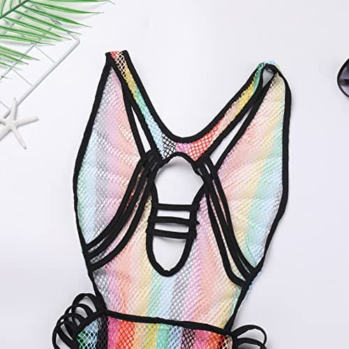IMEKIS Women Rainbow Fishnet Dress Bodysuit - Perfect for Music Festivals, Halloween, Cosplay, Disco Dance