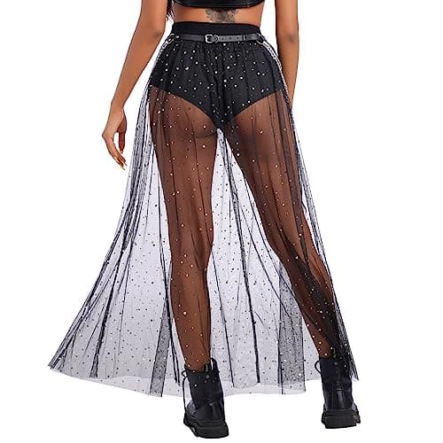 Shiny Stars Rave Skirt Mesh Tulle Maxi Skirts with Booty Bottoms Music Festival Costume