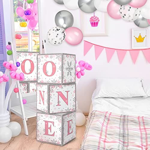 Winter Onederland 1st Birthday Decorations Pink Balloon Boxes Latex Confetti Party Supplies