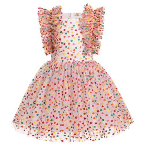 IBTOM CASTLE Girls' Butterfly Daisy Polka Dots Tulle Birthday Dress