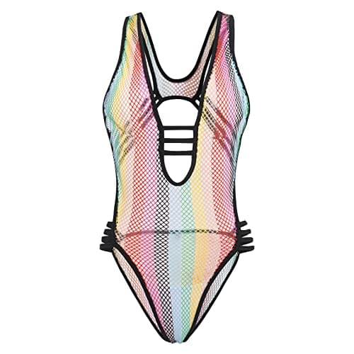 Rainbow Rave Outfit Fishnet Dress - Women's Music Festival Costume