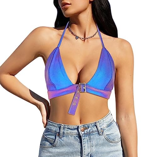 Reflective Crop Top for Women, Festival Rave Outfits and Girls Club Tank Vest