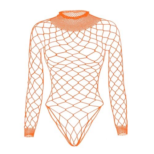 Tosmifairy Women's Stretch Fishnet Mesh Long Sleeve Rave Romper Body Suit