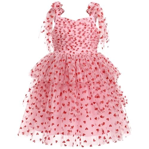 IMEKIS Shiny Heart Tulle Tutu Dress for Toddler Girls 4-10T