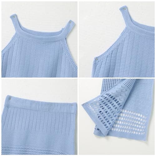 IMEKIS Women Crochet Hollow Out Swimsuit Cover-Up Summer Halter Top with Split Skirt