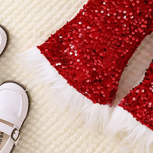 IMEKIS Toddler Girl Velvet Santa Claus Top & Flare Pants Xmas & Halloween Costumes