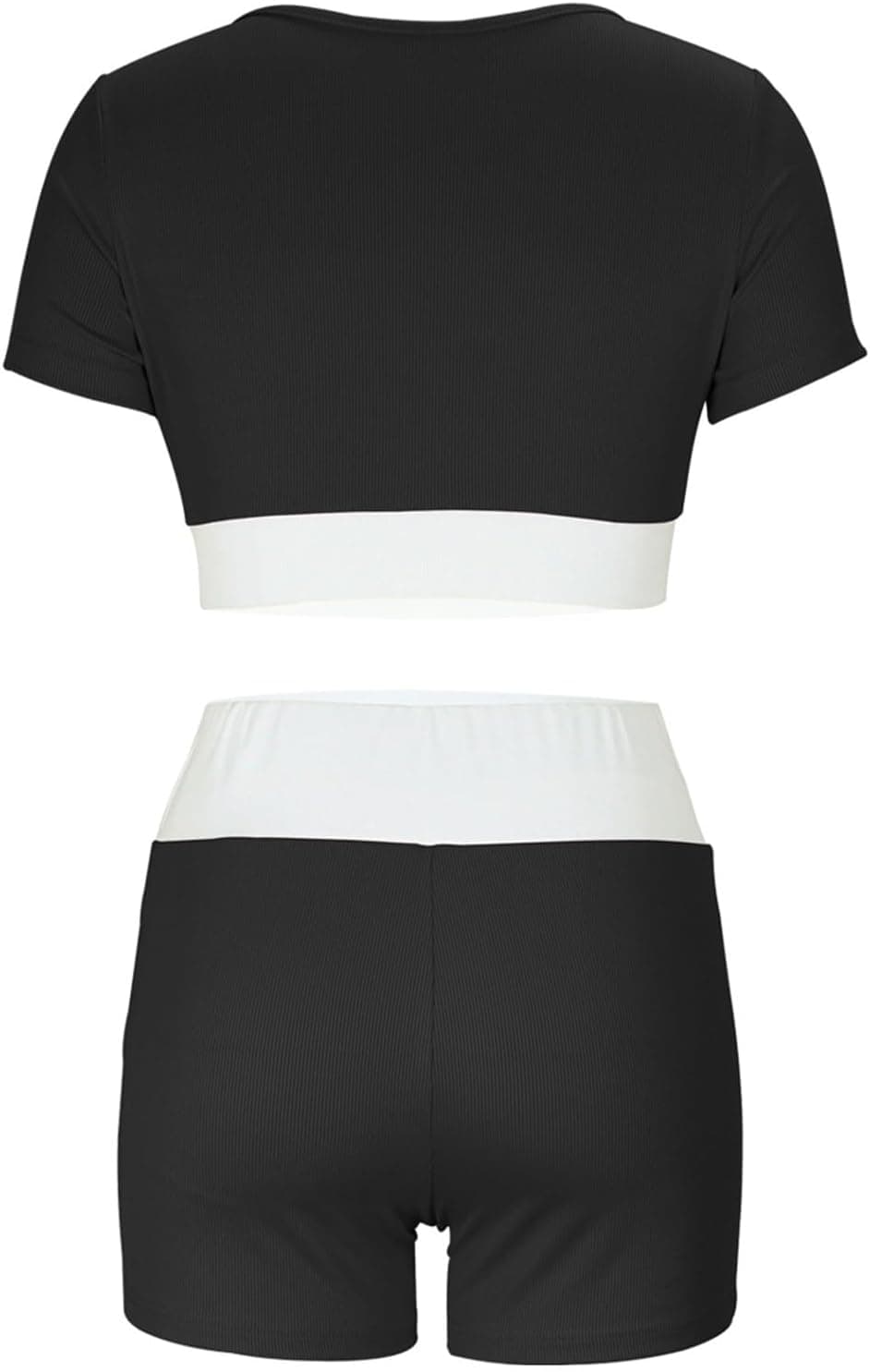 Women's Color Contrast U Neck Sexy Crop Yoga Suit Short Sleeve Shorts Two Piece Set Cute Swimsuits Cover up