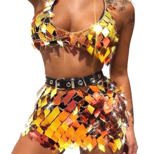 REETAN Women Sparkly Bikini Body Chain Skirt Rave Accessory