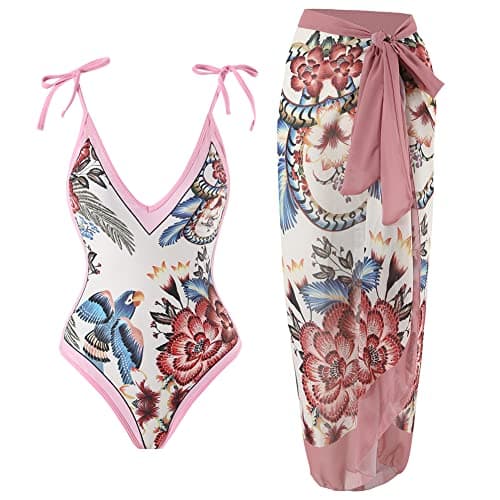 IMEKIS Women’s Floral Print Bikini Set with Wrap Skirt