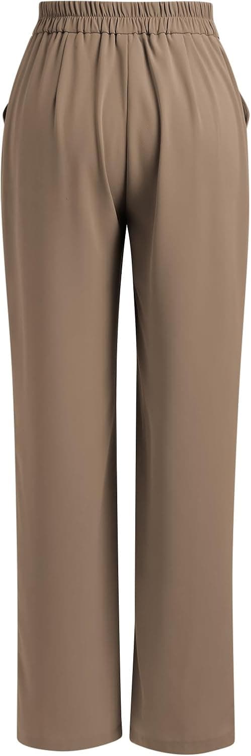 Women High Waist Casual Straight Leg Long Dress Pants Business Office Wide Leg Trousers with Pockets