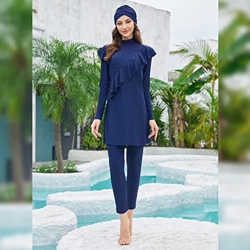 IMEKIS Modest Women's Burkini Swimwear with Ruffle Hijab Top