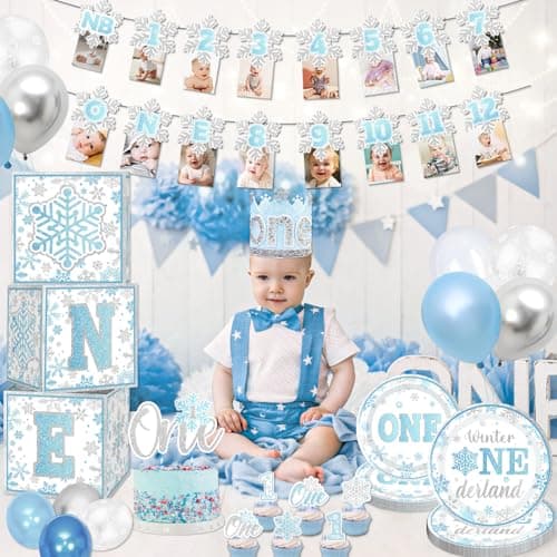Cocomigo Winter Balloon Arch Set for 1st Birthday Boy Decorations