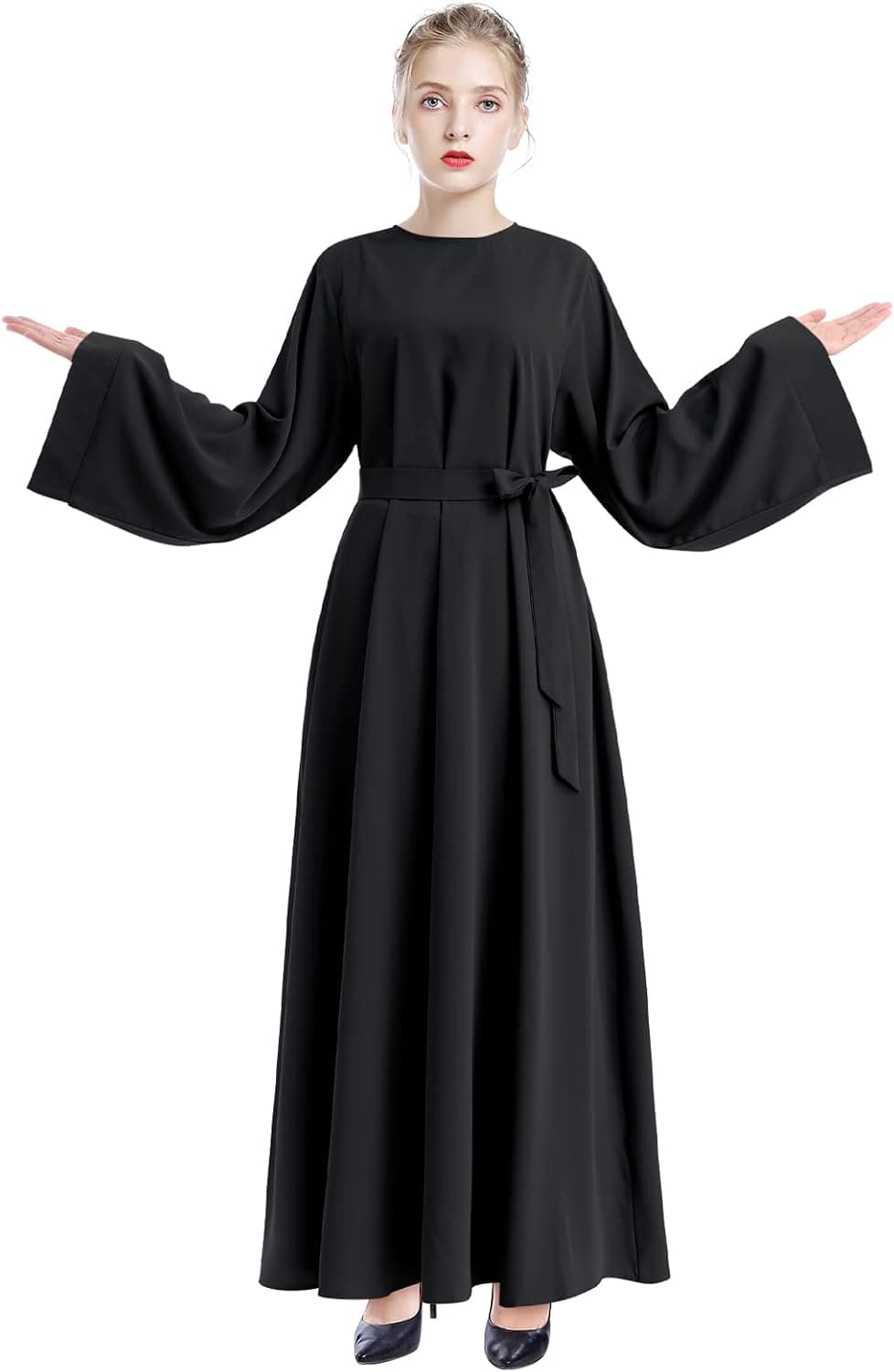 Women Muslim Abaya Bell Long Sleeve Maxi Dress Loose Full Cover East Arabian Robe Dubai Islamic Prayer Clothes