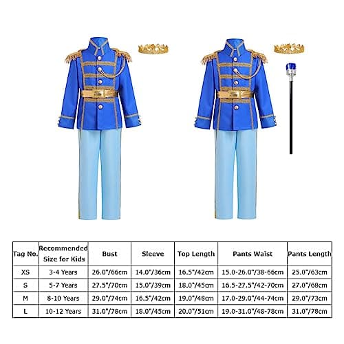OBEEII Boys Prince Charming Costume for Kids - Royal King Outfit for Carnival, World Book Day, and Halloween