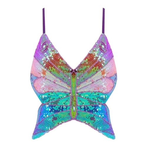Glitter Sequin Butterfly Crop Top for Women