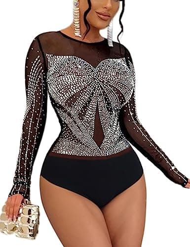 Sheer Mesh Turtleneck Bodysuit for Ladies