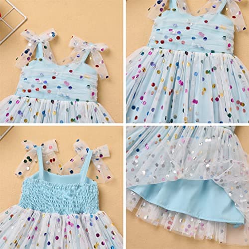 Toddler Girl Birthday Princess Dress with Shiny Confetti - Boho Rainbow Cake Smash Outfit (1-6T)