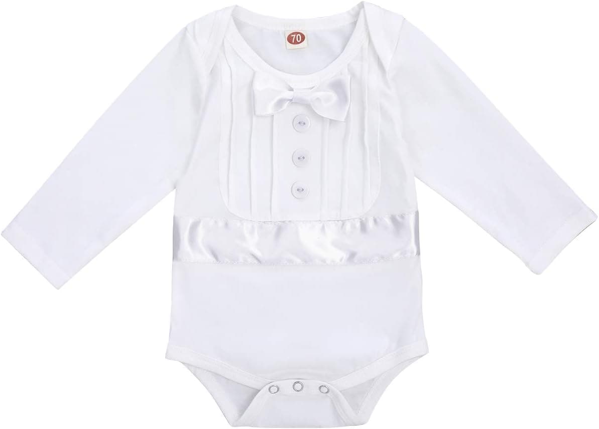 Baby Boys Baptism Christening Outfit Bowtie Romper Suspenders Pants Wedding Party Tuxedo Suit Ring Bearer Clothes Set