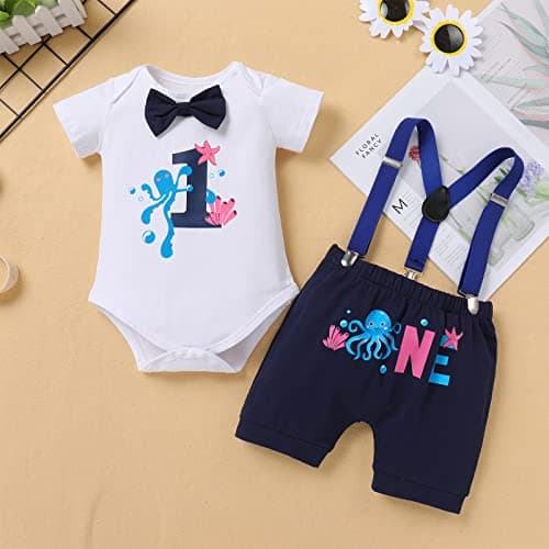 ODASDO Baby Boy Ocean Themes 1st Birthday Smash Cake Romper Set