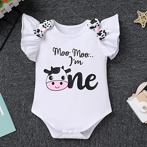 Baby Girl 1st Birthday Farm Cow Ladybug Romper Tutu Skirt Headband Cake Smash Photo Shoot Clothes