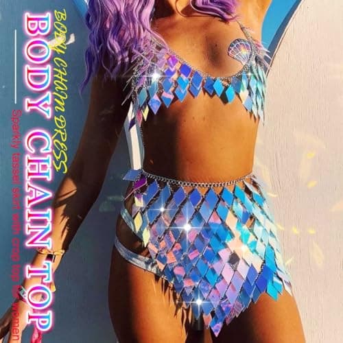 Nicute Sequin Top & Skirt Set for Women Rave Outfits