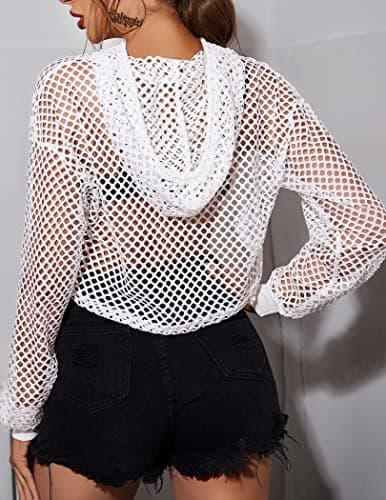Avidlove Mesh Crop Hoodie for Women Festivals Club Party