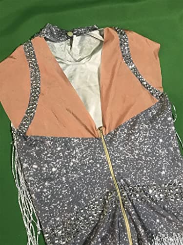 YUANTONG Sparkly Silver Rhinestone Fringe Bodysuit for Women Latin Dance Costume