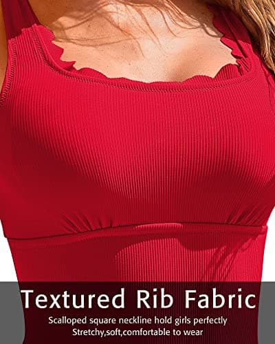 Charmo Retro Scalloped Ribbed One Piece Swim Suit