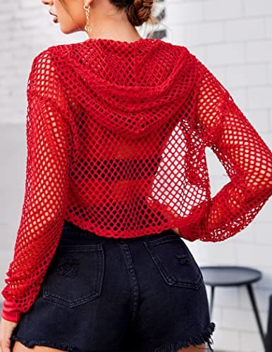 Avidlove Mesh Crop Top Hoodie - Women's Rave Festival Club Party Top