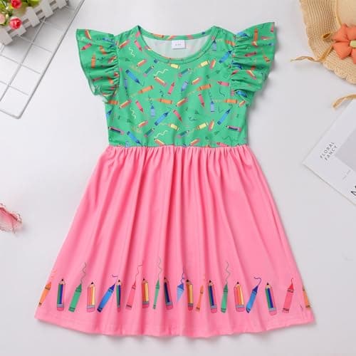 Toddler Girls Back to School Apple Print Dress