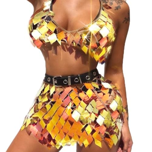 Nicute Sequin Top & Skirt Set for Women Rave Outfits