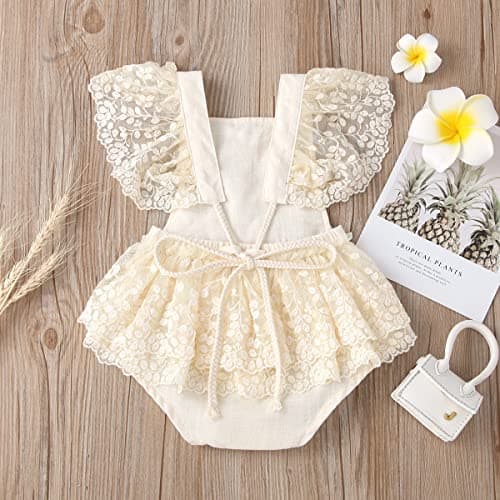 AWIBMK Baby 1st Birthday Girl Outfit Cake Smash Romper Dress Infant Lace Rainbow Tutu Skirt Headband for Photoshoot
