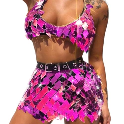 REETAN Women Sparkly Bikini Body Chain Skirt Rave Accessory