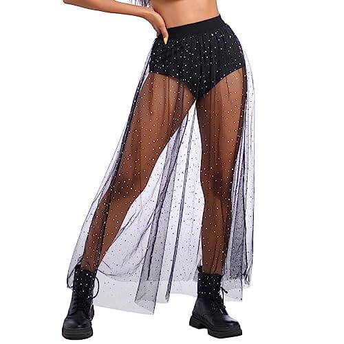 Shiny Stars Rave Skirt Mesh Tulle Maxi Skirts with Booty Bottoms Music Festival Costume