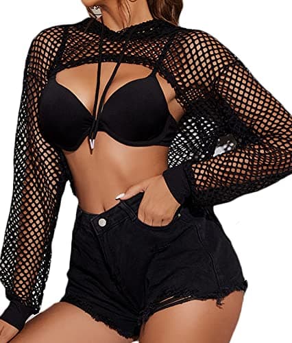 Avidlove Mesh Crop Top Hoodie - Women's Rave Festival Club Party Top
