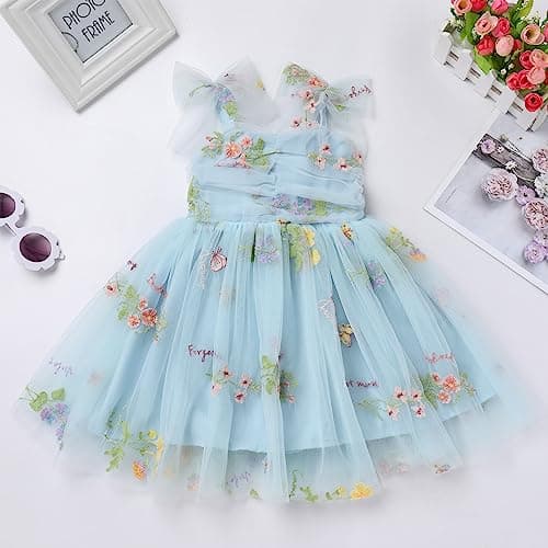 Toddler Baby Girl Birthday Princess Dress with Shiny Confetti – Boho Rainbow Cake Smash Outfit (1-6T)
