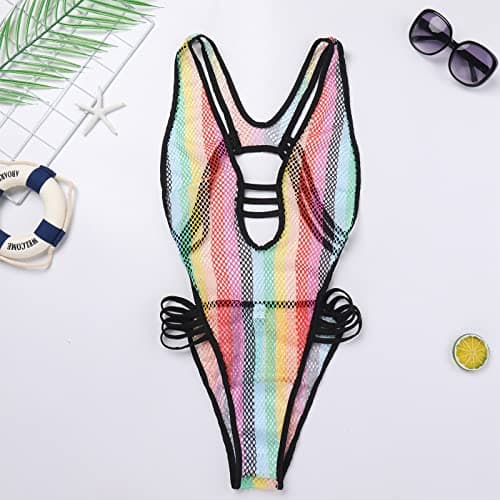 IMEKIS Women Rainbow Fishnet Dress Bodysuit - Perfect for Music Festivals, Halloween, Cosplay, Disco Dance
