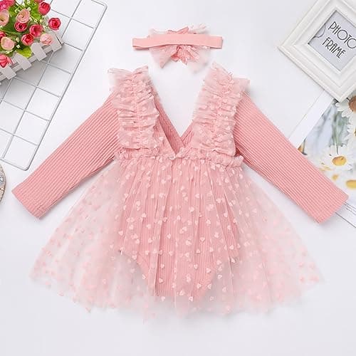 Baby Girl 1st Birthday Romper Dress with Headband