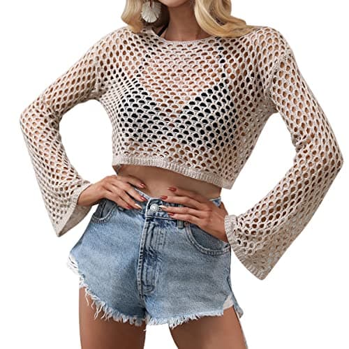 IMEKIS Women Crochet Knit Crop Tops