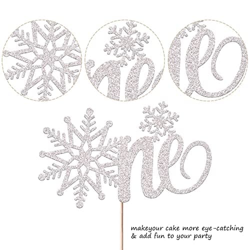 Rsstarxi 1 Pack Snowflake 1st Birthday Cake Topper Silver Glitter Party Decor