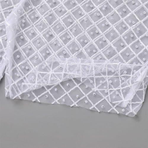 IMEKIS Sparkle Sequins Beads Sheer Mesh Crop Top for Women