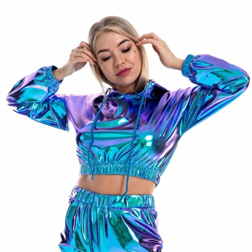 Ypser holographic crop top hoodies for women