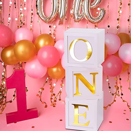 QIFU 3PC Stereoscopic Balloon Boxes with ABC Letters for 1st Birthday Decorations