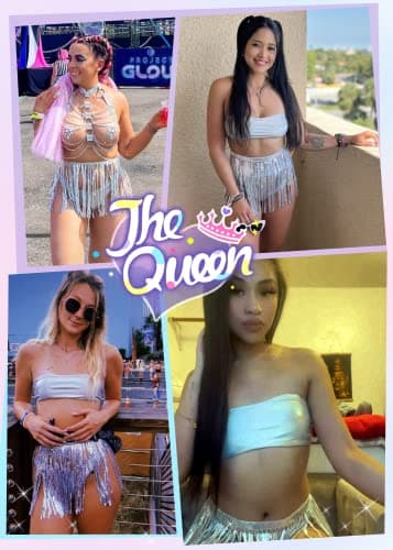 EVELUST Women's metallic holographic bodysuit & skirt set for EDC festivals