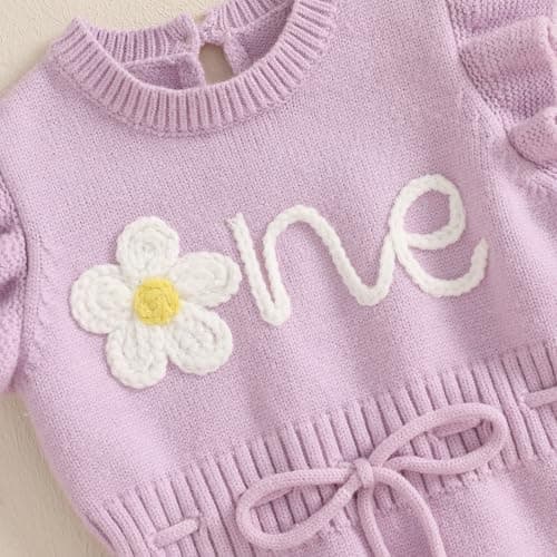 SYOKUP First Birthday Girl Floral Embroidered Drawstring Romper